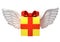 Isolated gift box with angelic wings transport on white