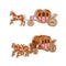 Isolated gingerbread heart-shaped carriages with horses. valentine`s day or wedding gingerbread carriage