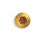 Isolated gold metal screw head with button hexagon socket on domed round cap.