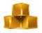 Isolated golden cube pyramid, gold 3d object box, Goldmine