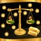 Isolated golden justice scales. Legal symbol illustration