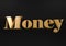Isolated Golden Word money on Balck Background, 3D illustration