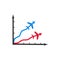 Isolated graph icon of flight miles bonuses vector illustration. Two arrows like a planes infographic template