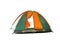 Isolated green and orange dome tent on white