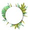 Isolated green pink leaves topical round frame