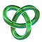 Isolated green trefoil loop knot 3D render on white background