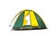 Isolated green and yellow dome tent on white