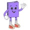 Isolated groovy character purple notebook in gloves in flat retro classic cartoon style of 60s 70s