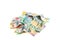 Isolated group of colorful australian money banknote dollar AUD pile on white background