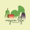 Isolated group of fruits and vegetables Vegan life poster Vector