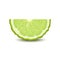 Isolated half of circle juicy green color bergamot with shadow on white background. Realistic colored slice.