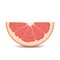 Isolated half of circle juicy pink color grapefruit with shadow on white background. Realistic colored slice.