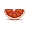 Isolated half of circle juicy red color bloody orange with shadow on white background. Realistic colored slice.