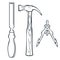 Isolated Hand Tools Chisel, Hummer and Compass. Vector