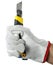 Isolated hand witch working glove holding cutting knife