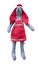 Isolated handmade doll hare with red ears in red apron