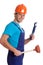 Isolated handyman with wrench and plunger