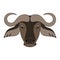 Isolated head of buffalo on white background. Colored cartoon face portrait.
