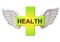 Isolated health cross with angelic wings transport on white