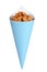 Isolated honey covered peanuts in a blue cone