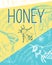 Isolated Honeycomb Sketched Poster with Bees and Honey