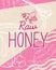 Isolated Honeycomb Sketched Poster with Bees and Honey