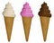 isolated ice creams realistic illusrtation. 3d ice cream cones