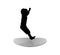 Isolated icon of black silhouette of jumping child on trampoline. white background.