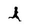 Isolated icon of black silhouette of running child on white background.