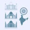 Isolated icon Taj Mahal and map of India. Vector illustration.