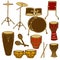 Isolated icons of drum kit and percussion