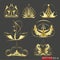 Isolated icons of gold crowns of different types and forms, on a transparent background. Vector. EPS 10