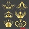 Isolated icons of gold crowns of different types and forms, on a transparent background. Vector. EPS 10