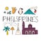 Isolated icons of Philippines. Culture and architecture.