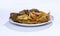 Isolated Iftar Set ofBasin pakoda or pakora Popular Islamic food on white background