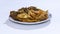 Isolated Iftar Set ofBasin pakoda or pakora Popular Islamic food on white background