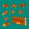 Isolated illustration of campfire logs burning bonfire and firewood stack vector