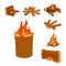 Isolated illustration of campfire logs burning bonfire and firewood stack vector