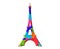 Isolated illustration of the Eiffel tower consisting of colorful puzzle pieces on white background