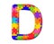 Isolated illustration of the letter D consisting of colorful puzzle pieces on white background