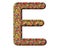 Isolated illustration of the letter E composed of colored corn sticks on white background