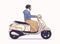 Isolated illustration of woman riding moped, motorcycle from side view in color