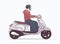 Isolated illustration of woman riding moped, motorcycle from side view in color