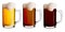 Isolated image of different types of beer with foam.