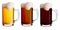 Isolated image of different types of beer with foam