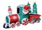 Isolated inflatable Santa train lawn decoration delivering Christmas trees