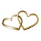 Isolated intertwined heart shaped gold rings for wedding and valentine`s day