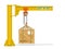 Isolated Jib crane with wooden crate on transparent background