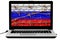 Isolated laptop with rusty barbed wire and Russian flag painted on a brick wall on the screen