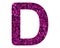 Isolated letter D composed of pink glitter on white background